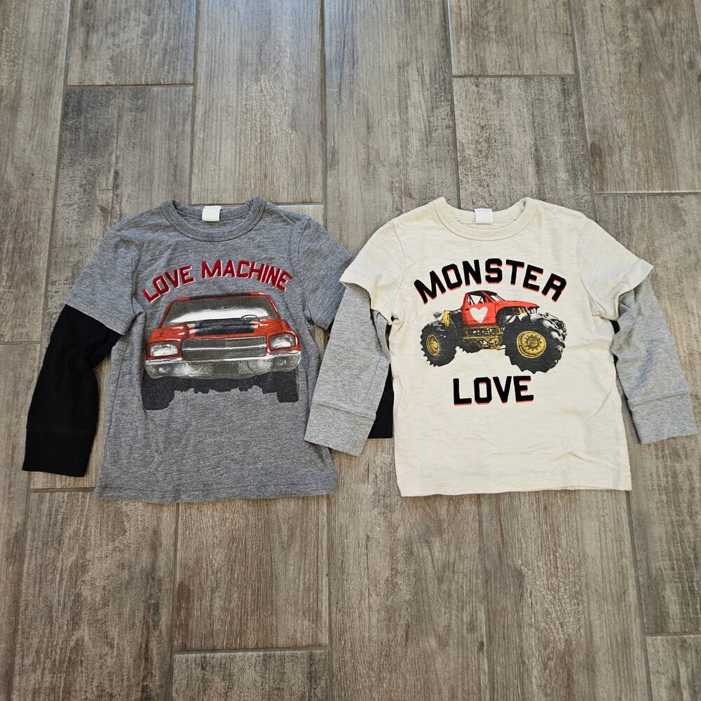 Baby Gap Long Sleeve Valentine Tees Boys Size 2 Car Monster Truck‎ Love Holiday